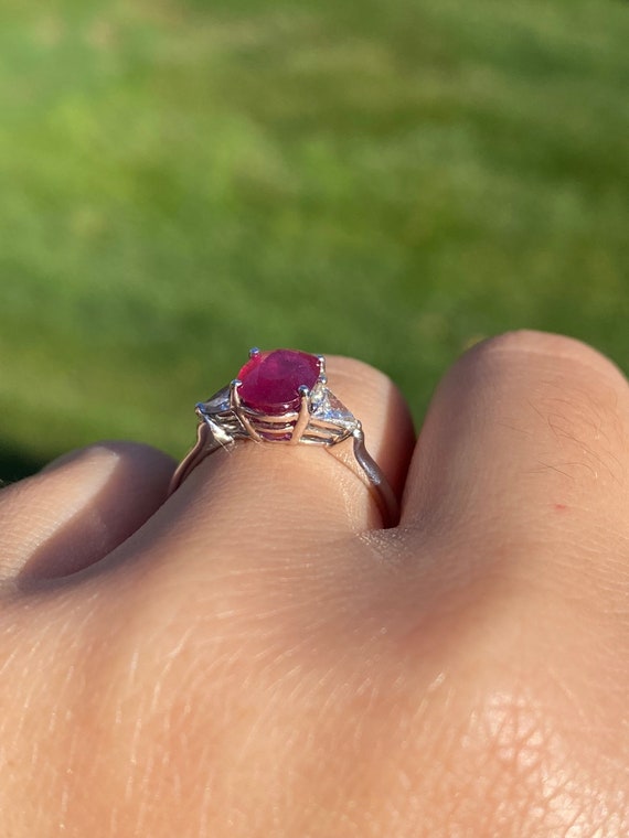 Oval Ruby Engagement Ring Set with Trilliant Cut … - image 8