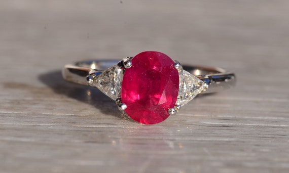 Oval Ruby Engagement Ring Set with Trilliant Cut … - image 1