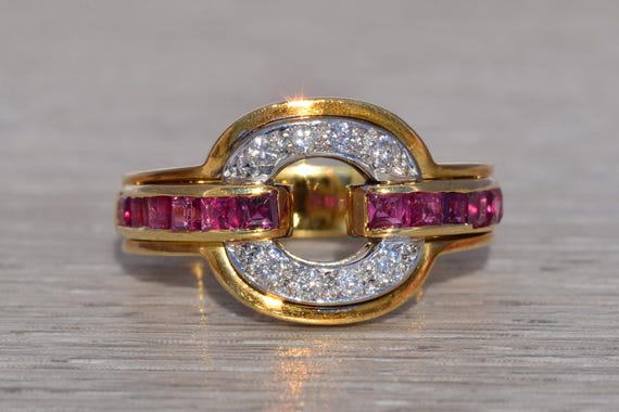Ruby and Natural Diamond Ring in 18 Karat Yellow Gold