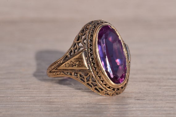 Elongated Oval Sapphire in Antique Filigree Ring - image 5