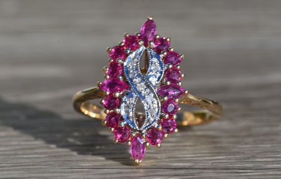 Ladies Yellow Gold Diamond and Ruby Ring - image 1