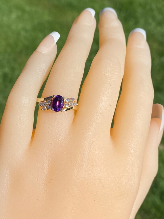 Rich Amethyst and Diamond Ring in Yellow Gold - image 7