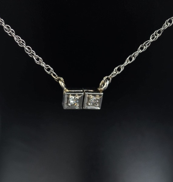 Simple 14 Karat White Gold and Diamond Necklace