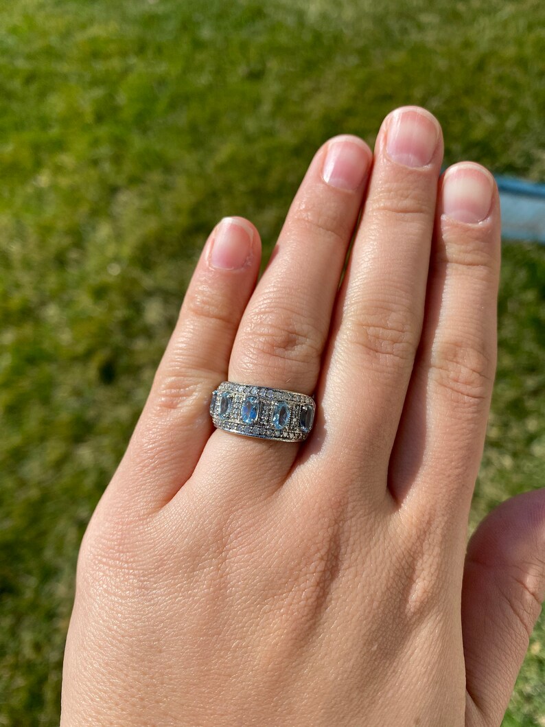 Vintage Aquamarine and Diamond Band in White Gold image 8