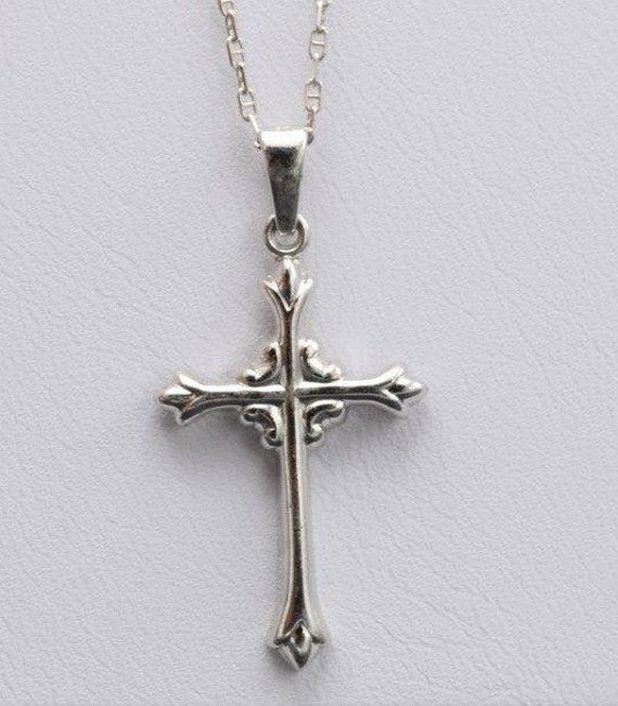 14 Karat White Gold Cross Necklace 