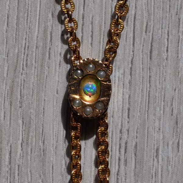 Vintage Gold Filled Opal and Seed Pearl Slide Necklace