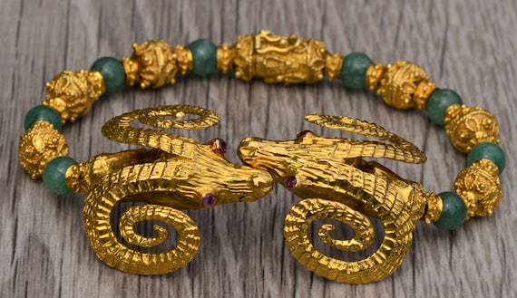 Vintage Zolotas Rams Head Good Luck Bracelet With Amazonite