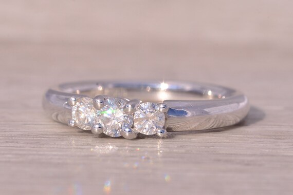 Three Stone Natural Diamond Ring in White Gold - image 2