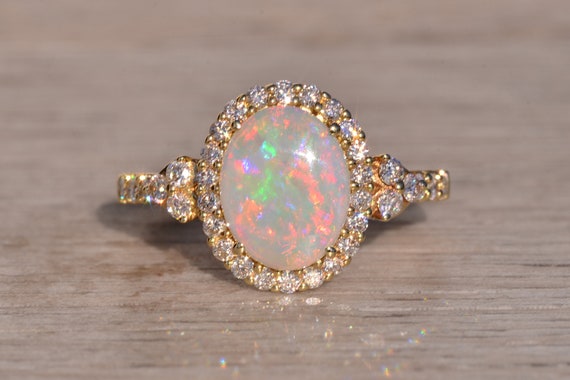 Australian Opal and Diamond Ring in Yellow Gold - image 1