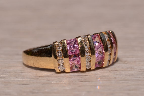 Pink Topaz and Diamond Set Ring - image 5