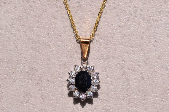 Vintage Sapphire and White Sapphire Halo Pendant - image 1