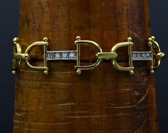 Two Tone Horse Bit Bracelet With Diamonds
