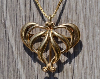 Ladies Yellow Gold Art Nouveau Necklace & Pin Combination