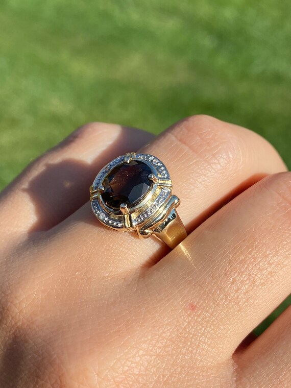 Ladies 14K Yellow Gold Ring set with Smokey Quart… - image 8
