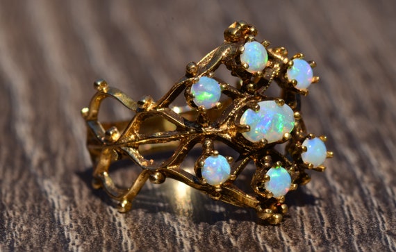 Six Stone Opal Brutalist Ring set with Opals - image 2