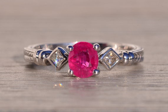 Oval Natural Ruby and Natural Diamond Ring in Whi… - image 6