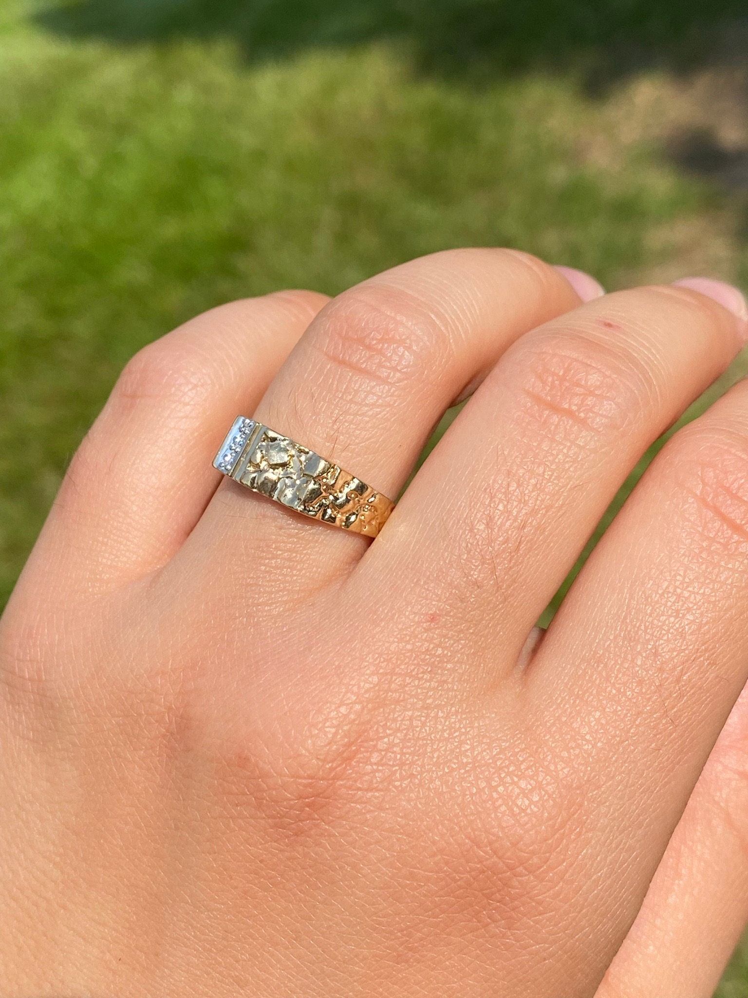 Yellow Gold Nugget Ring Set With Diamonds - Etsy