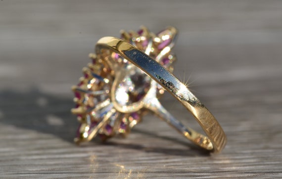 Ladies Yellow Gold Diamond and Ruby Ring - image 3