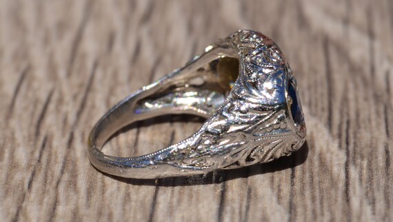 Sapphire and Diamond Filigree Three Stone Ring - image 5