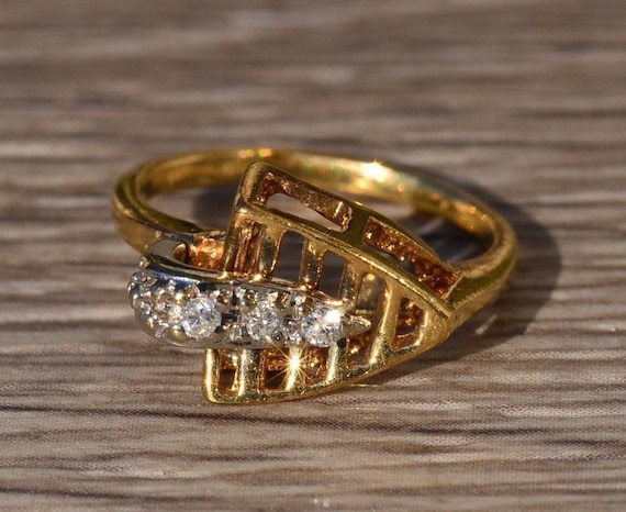 Ladies Mid Century Modern 14K Gold and Diamond Ar… - image 1