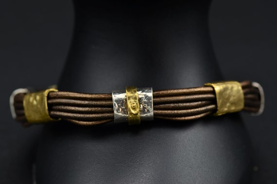 Signed Silpada Cord and Sterling Silver Bracelet - image 1