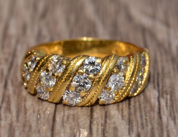 Vintage Yellow Gold Diamond Band - image 1