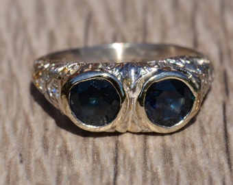 Anello Toi Et Moi in platino antico con zaffiro e due pietre