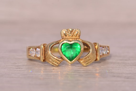 Irish Made Designer Signed Lab Emerald and Cubic … - image 1