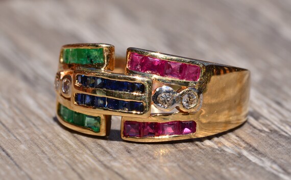 Signed Sapphire, Ruby, Emerald & Diamond Cocktail… - image 5