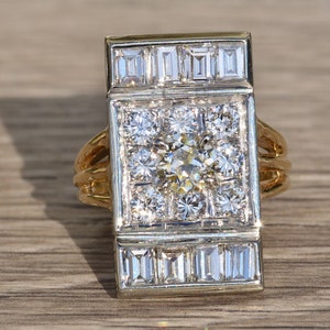 Anillo de diamantes antiguo de dos tonos para dama en oro de 14 quilates