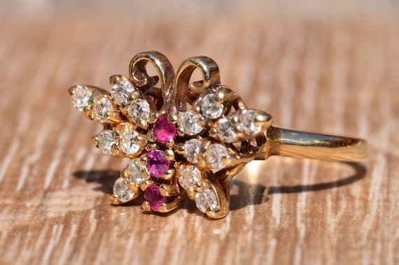 Ruby and Diamond Butterfly Ring - image 2