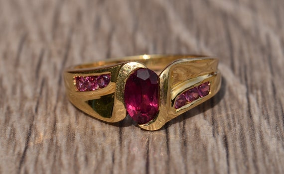 Vintage Mid- Century Modern Tourmaline Ring in Ye… - image 1