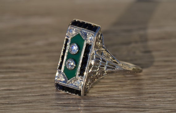 Antique Ladies Chalcedony, Onyx and Diamond Ring - image 2