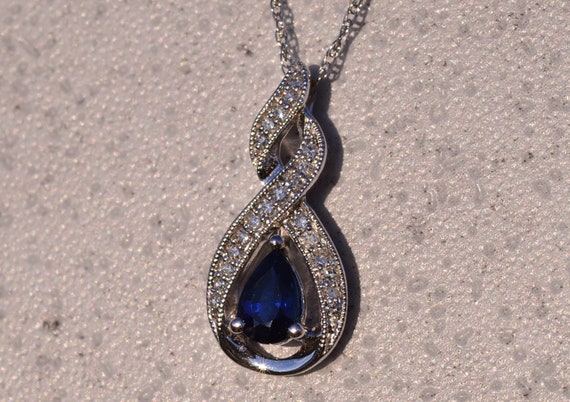 Sapphire and Diamond Necklace in White Gold set w… - image 2