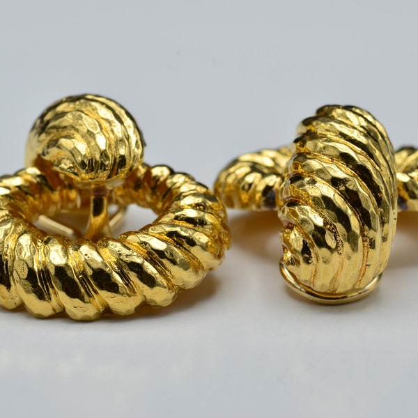 Vintage Ladies Henry Dunay Style 18K Gold Doorknocker Earrings