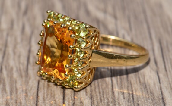 Elongated Radiant Cut Citrine and Diopside Ring - image 2