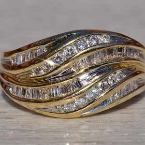 Ladies 14K Yellow Gold Diamond Wave Cocktail Ring