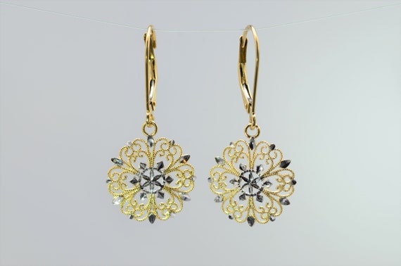 Ladies 14K Two Tone Dangler Earrings - image 2