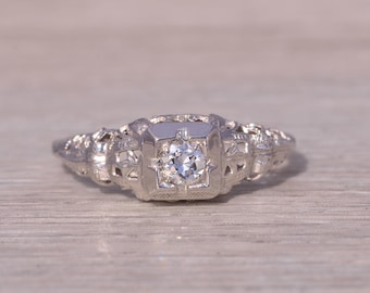 Old European Cut Diamond Engagement Ring in White Gold