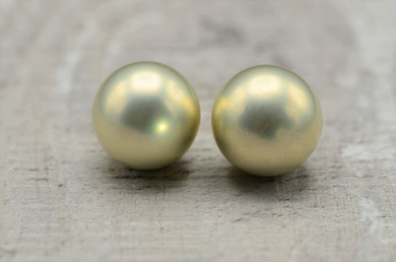 12.2mm Faux Pearl Stud Earrings in 14K Gold - image 1