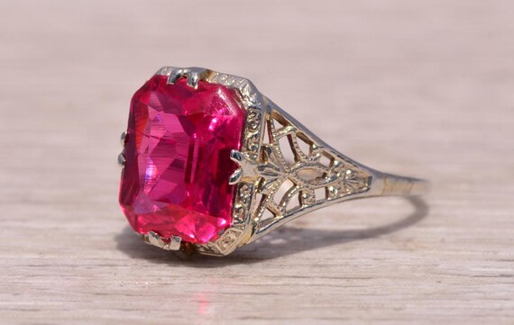 Lab Created Ruby Filigree Ring in White Gold - image 2
