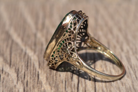 Antique Filigree Cocktail Ring set with Chalcedon… - image 3