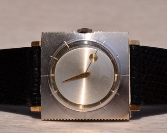 Mid Century Modern White and Yellow Gold Elgin with Movado Dial