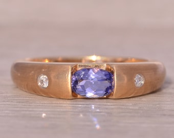 New Old Stock Vintage Tanzanite and Diamond Ring in Yellow Gold