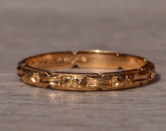 Antique Yellow Gold Hand Engraved Eternity Band