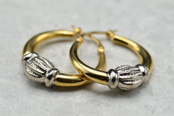 Two Tone 14K Gold Hoop Earrings - image 4