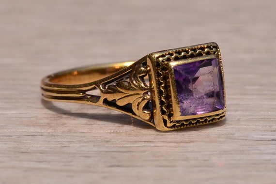 Antique Filigree Ring set with Carre Cut Amethyst - image 5