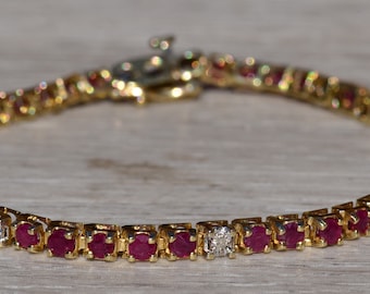 Ladies 14K Yellow Gold Ruby and Diamond Tennis Bracelet