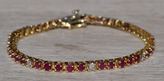 Ladies 14K Yellow Gold Ruby and Diamond Tennis Br… - image 1