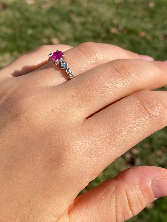 Oval Natural Ruby and Natural Diamond Ring in Whi… - image 9